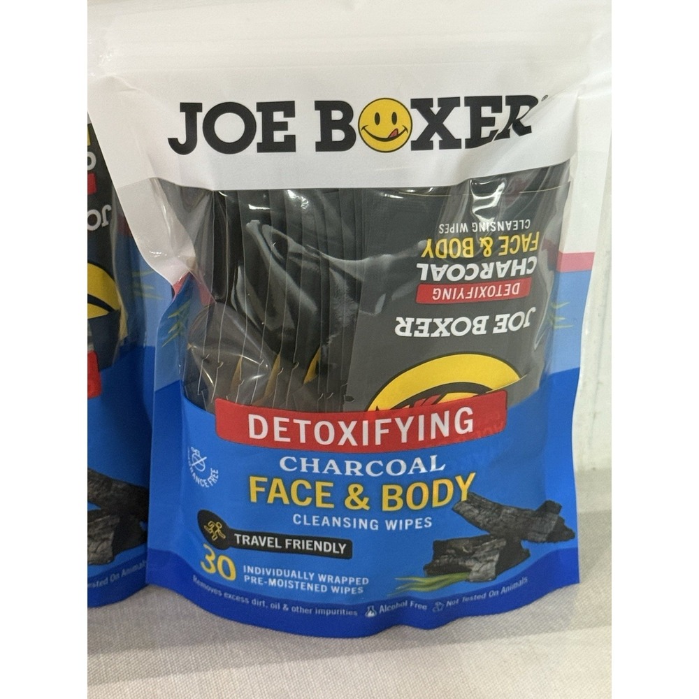 2 Qty New Joe Boxer Detoxifying Charcoal Face & Body Cleansing Wipes 30 Ct Each - Picture 2 of 3